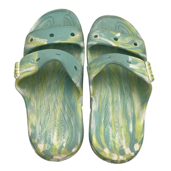 CROCS Classic Marbled Tie Dye 2 Strap Sandals Slides Water Green Women 11 Men 9 - Picture 6 of 14